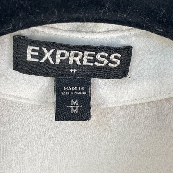 Express Womens Medium Roll Tab Sleeve Shirt Button Up Striped Pocket Blouse Top - Picture 3 of 8